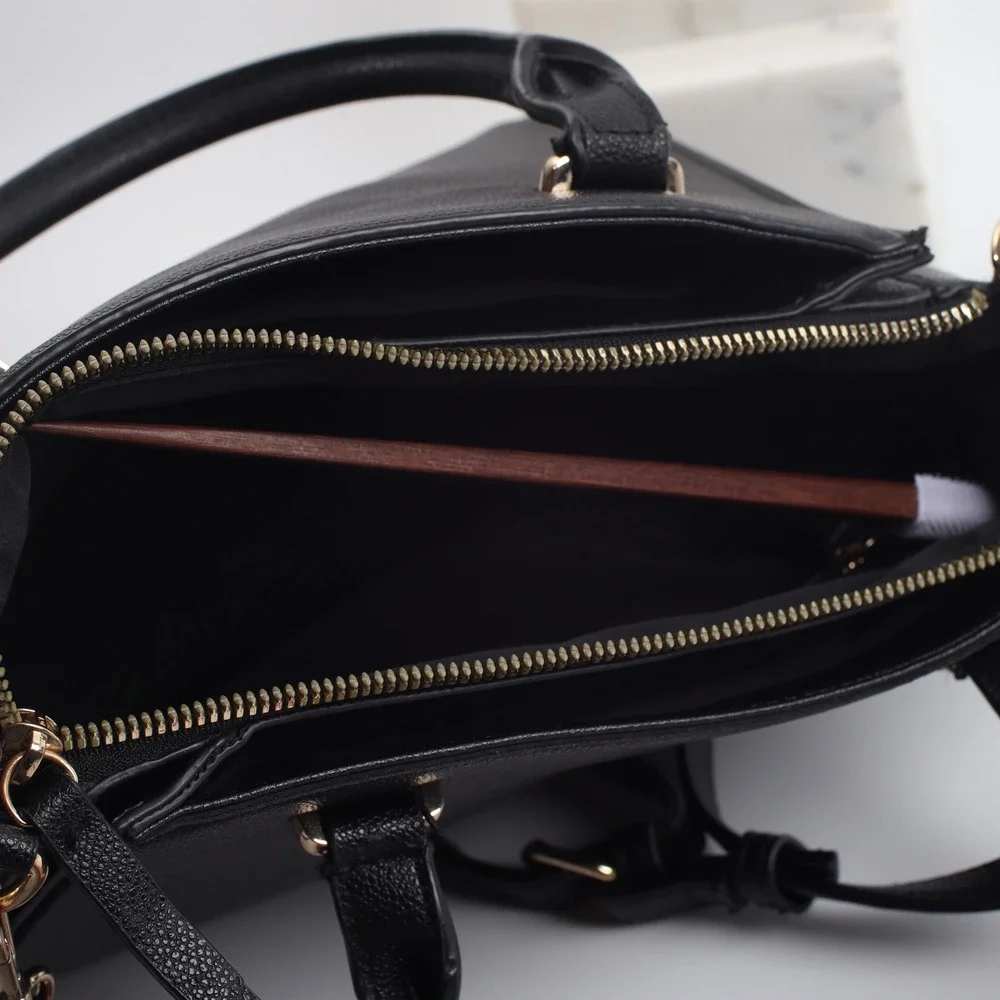 Nine West Black Pebbled Satchel Crossbody Bag Gold Hardware - Picture 5 of 7